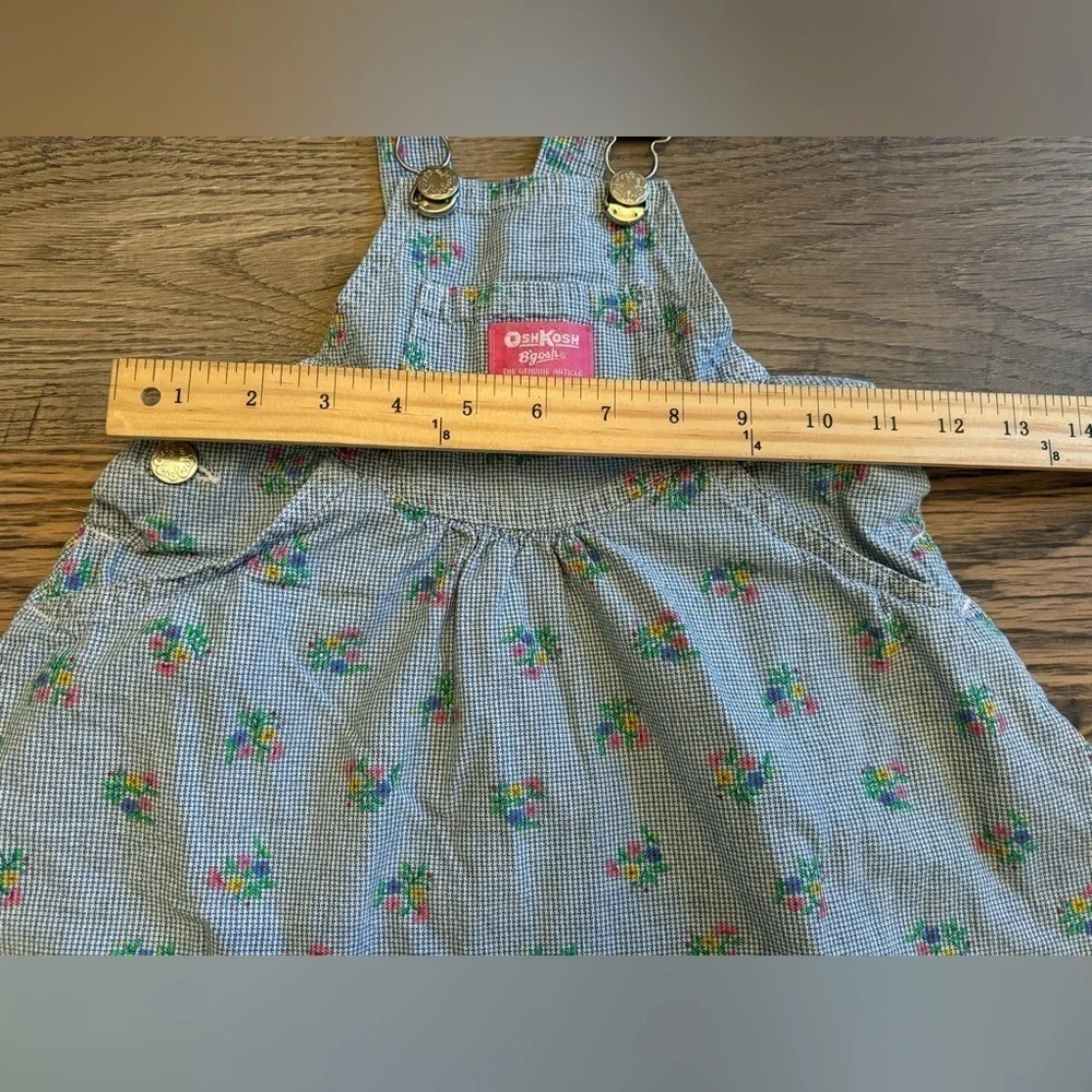 Oshkosh B'Gosh Floral Plaid BlueDress Overall 3T USA Vestbak‎ Jumper Gingham VTG